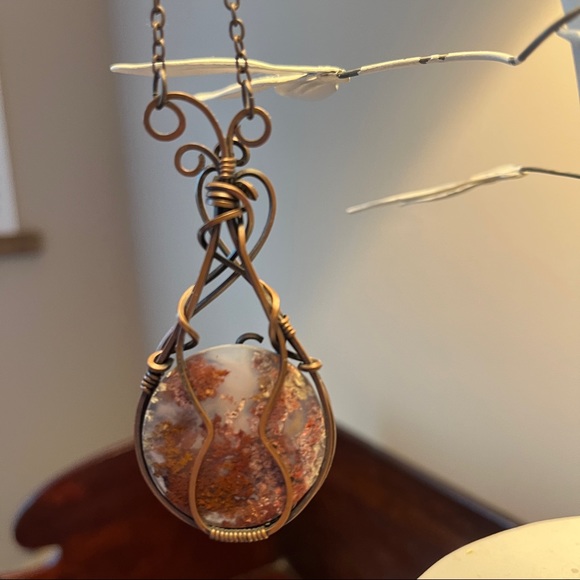 Copper Statement Necklace featuring Moss Agate - Picture 9 of 11